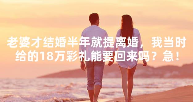 老婆才结婚半年就提离婚，我当时给的18万彩礼能要回
